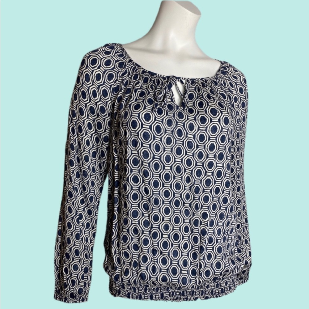 Lucky Brand Navy Print geometric blouse size M